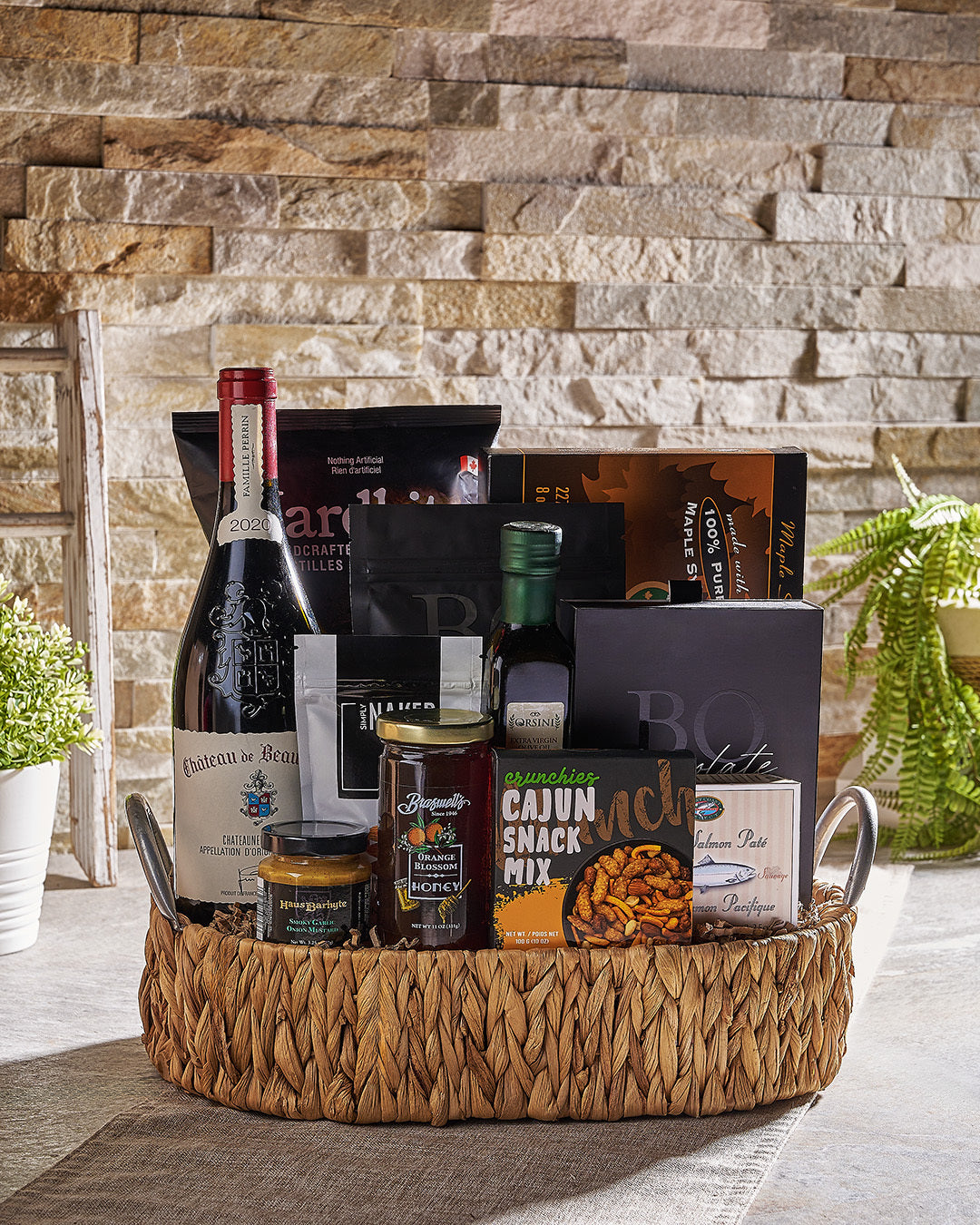 Recipient opening wine and food pairing gift