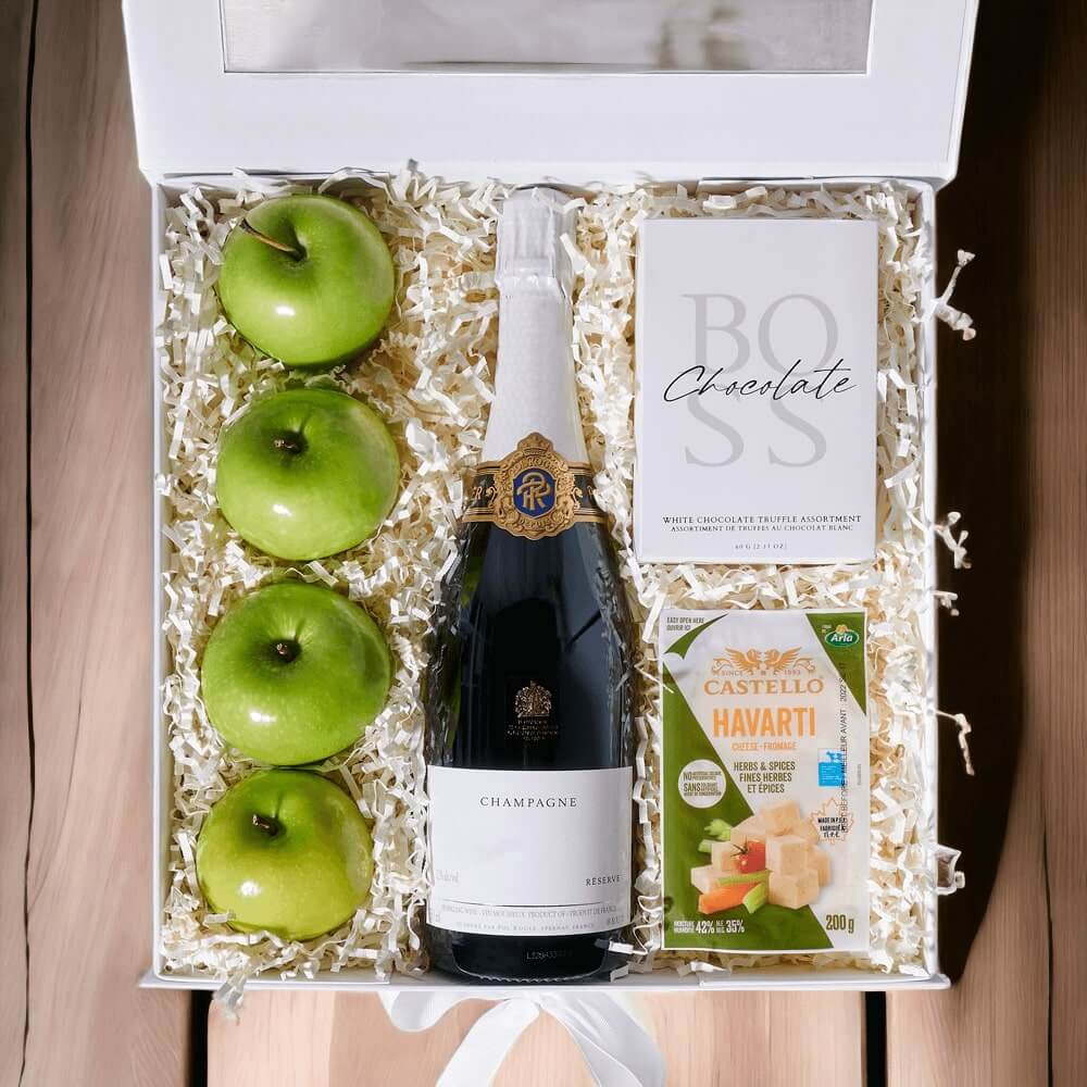 Apples &amp; Cheese Gift Box with Sparkling Wine