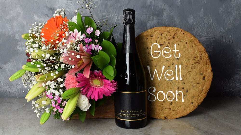 Get Well Soon Cookie Cake Gift Set, Gourmet Cookies, Toronto Baskets, Champagne Gifts

