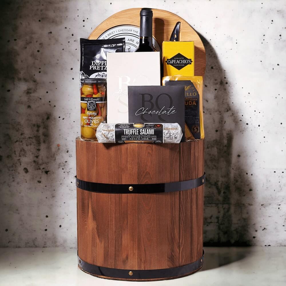 Gift Barrel with Wine & Snacks