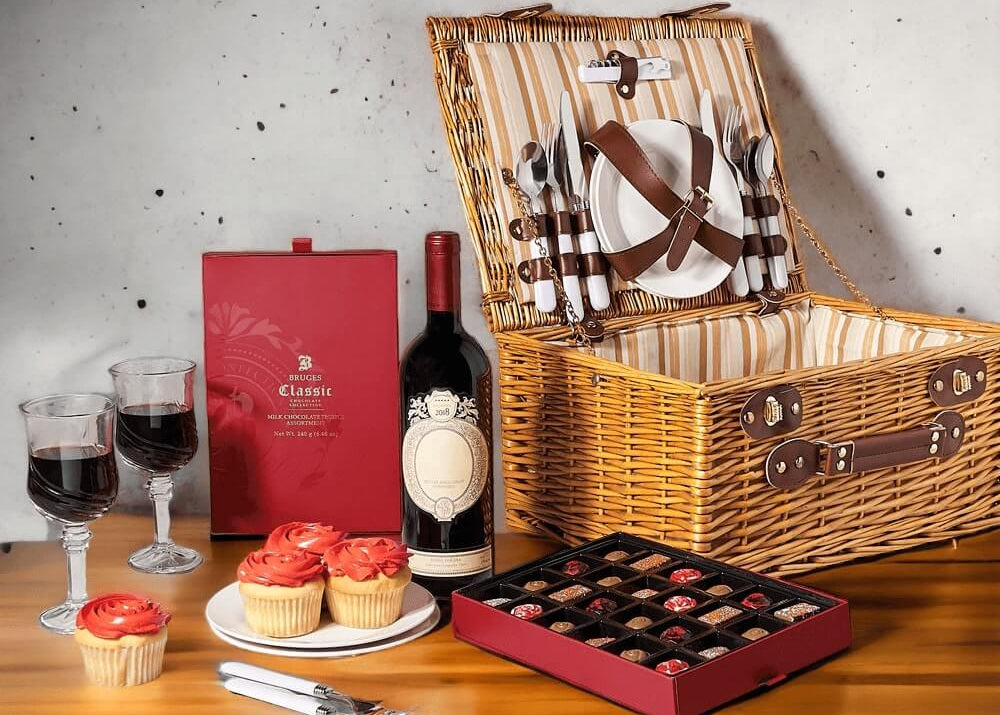 Finished wine and gourmet gift ready for same-day delivery