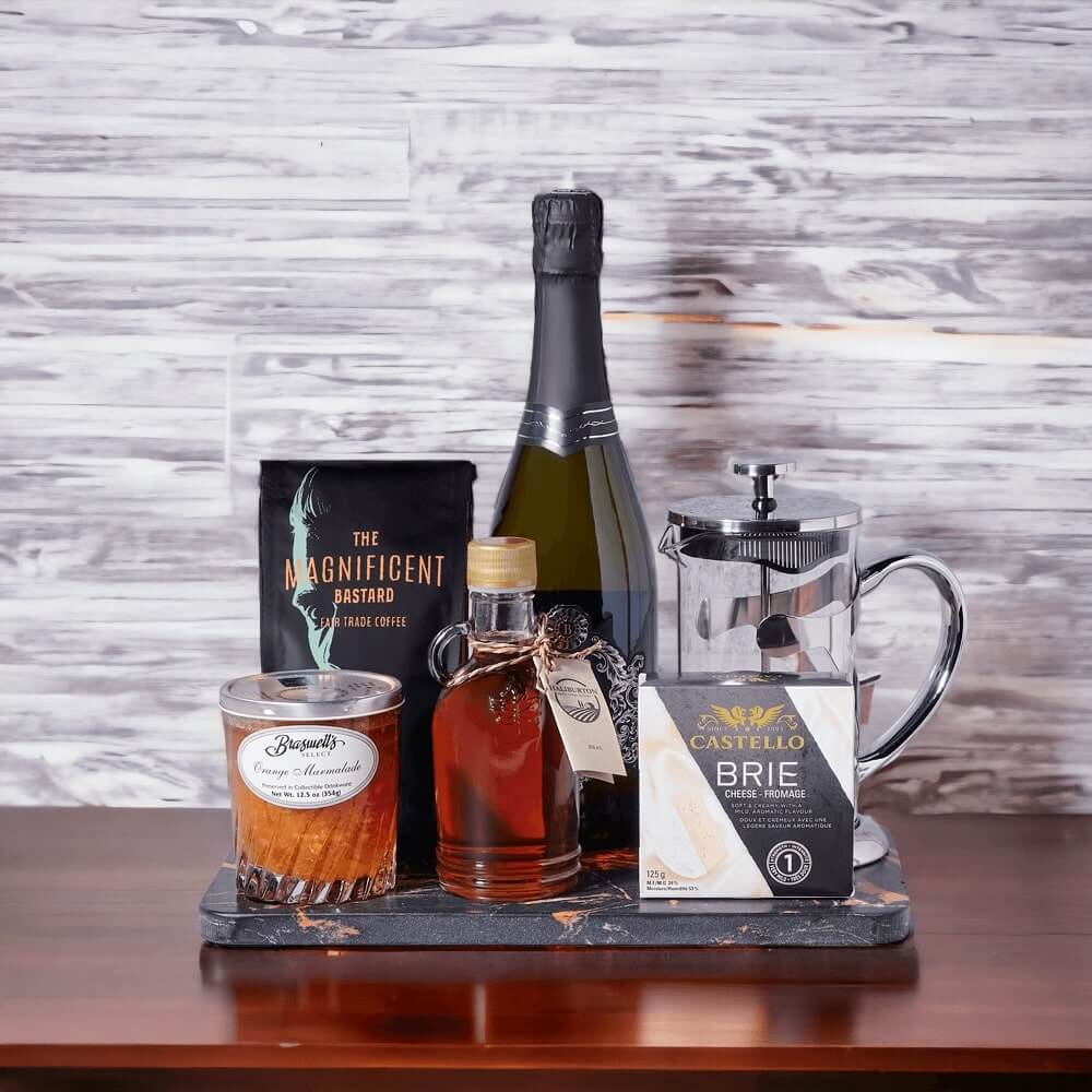 Sparkling Wine and French Press Basket – how the gift is presented