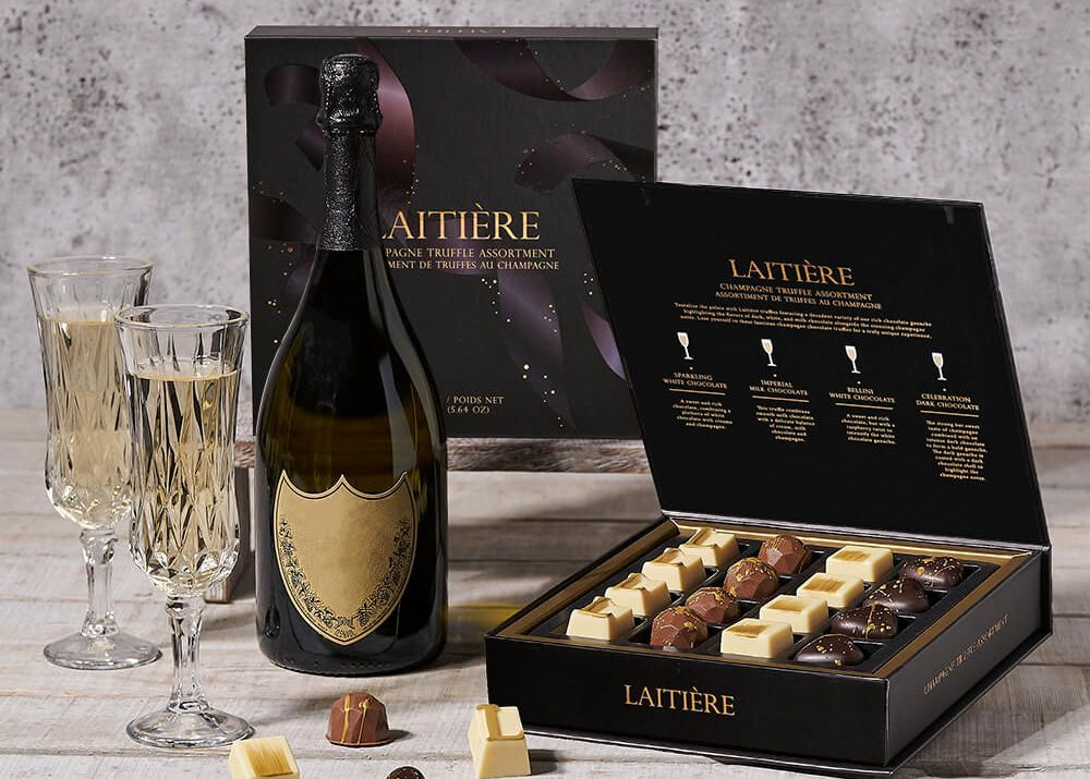 Recipient opening a wine and gourmet gift