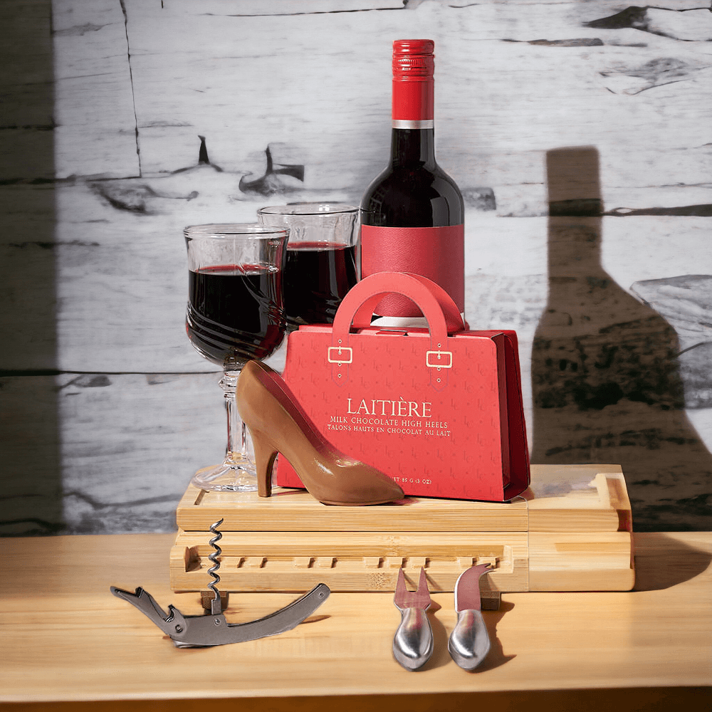 Recipient opening a custom wine and gourmet gift