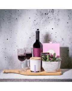 Wine, Chocolates, & Potted Plant Gift Basket
